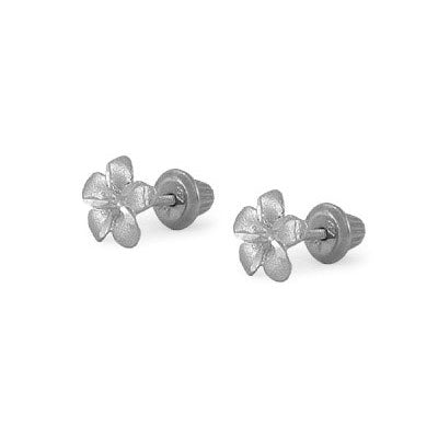 14K Yellow/White Gold Plumeria Flower Screw Back Girls Stud Earrings