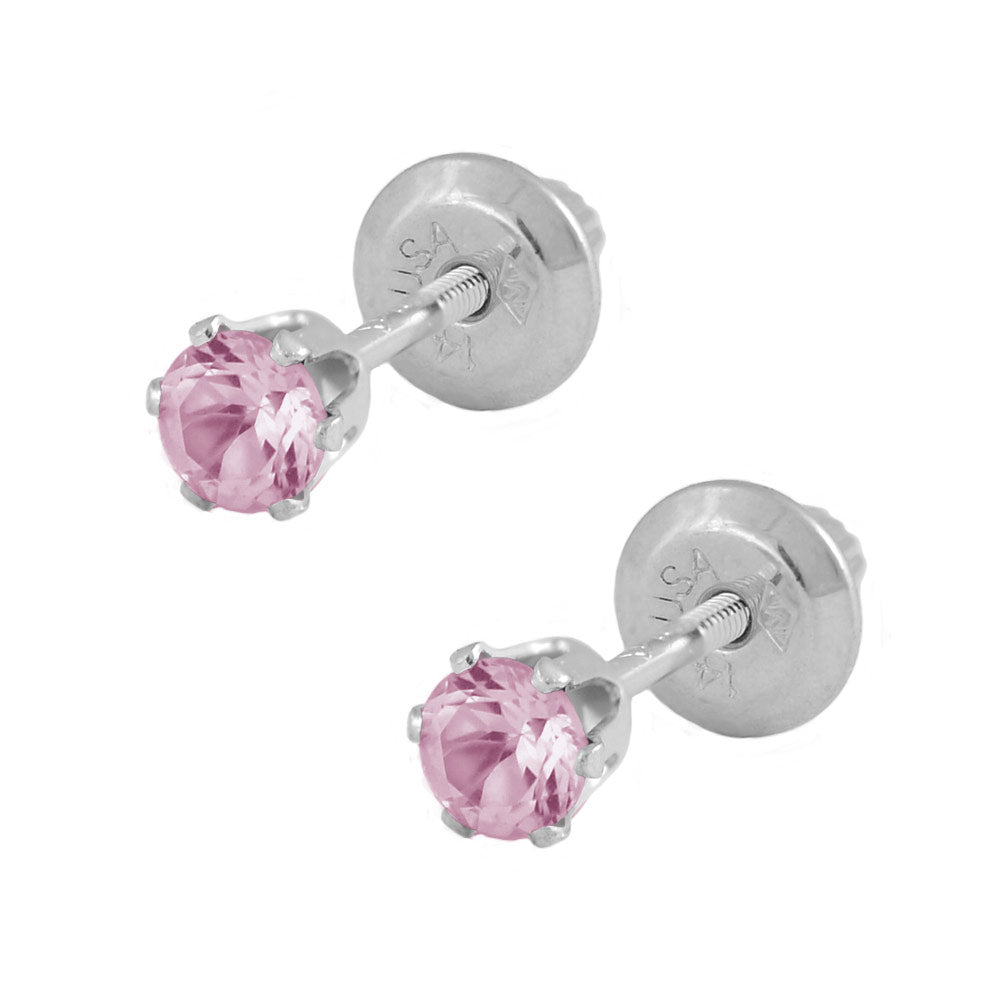 Girl's 14K White Gold Genuine Birthstone Screw Back Stud Earrings