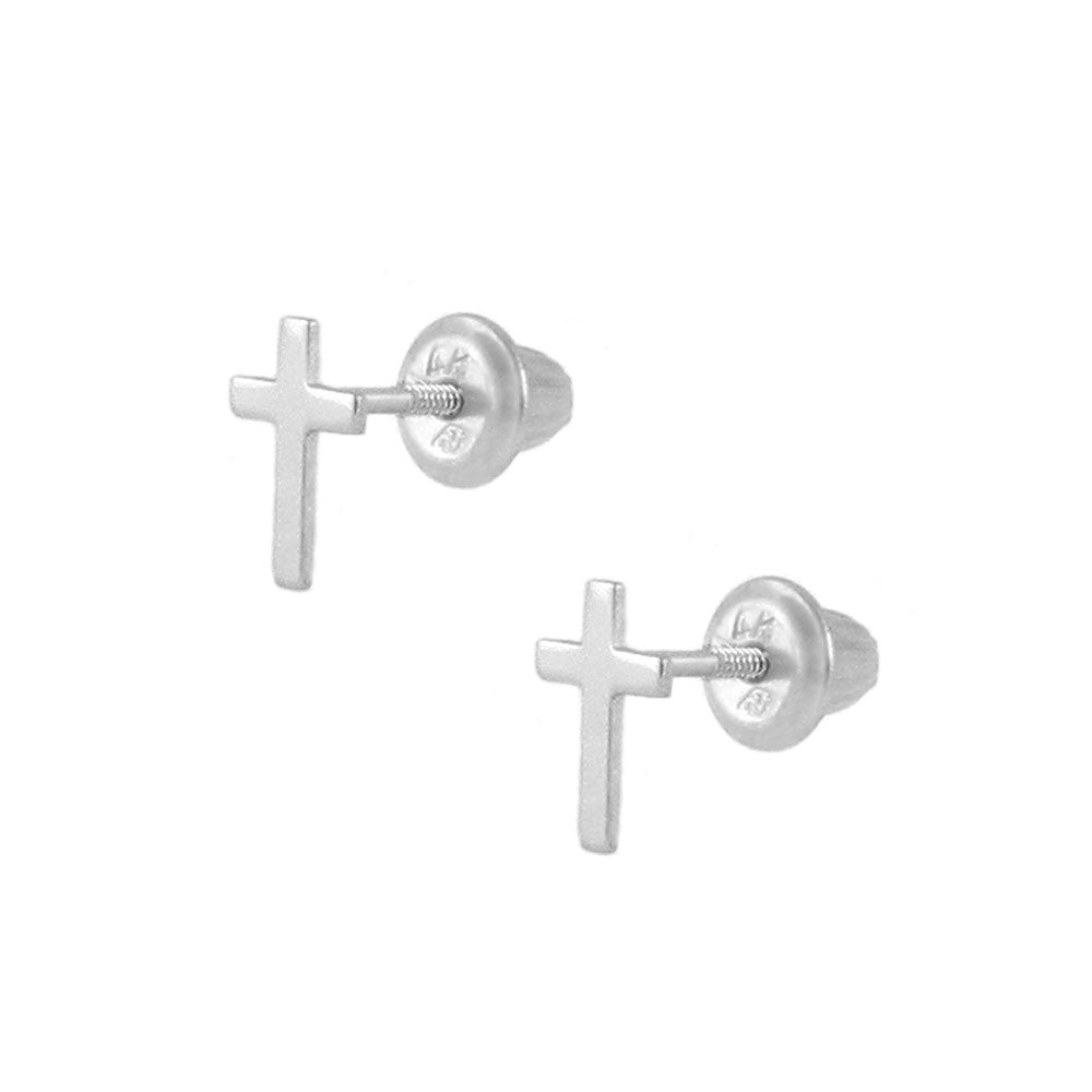 Kid's Jewelry - 14K Gold Or Silver Cross Screw Back Stud Earrings for Girls