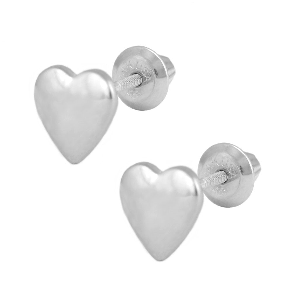 Girl's 14K Yellow, White, Rose Gold Or Sterling Silver Heart Shaped Screw Back Earrings