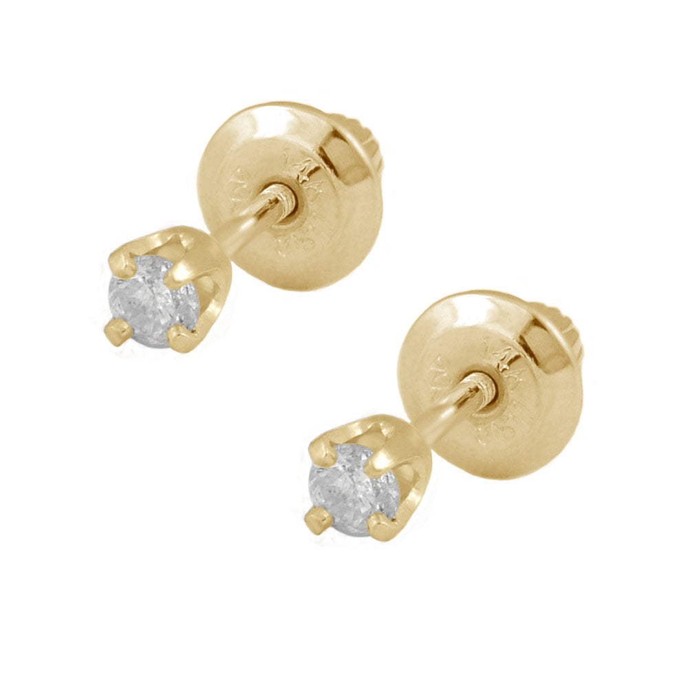 Girl Jewelry - 14K Yellow Or White Gold Diamond 4-Prong Screw Back Stud Earrings 1