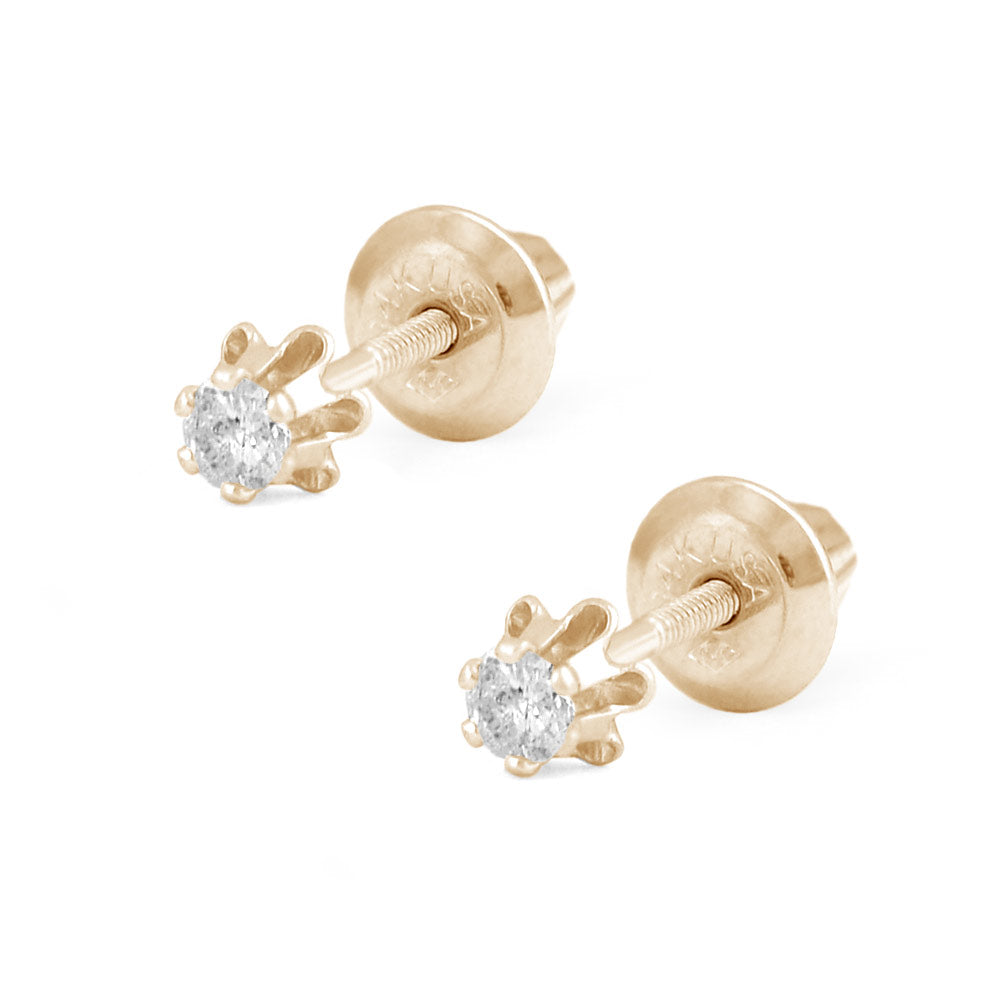 Children's Diamond Stud Earrings Screw Back .14TCW | 14K Gold