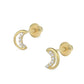 Children Jewelry - 14K Yellow Gold Crescent Moon Screw Back Earrings 1