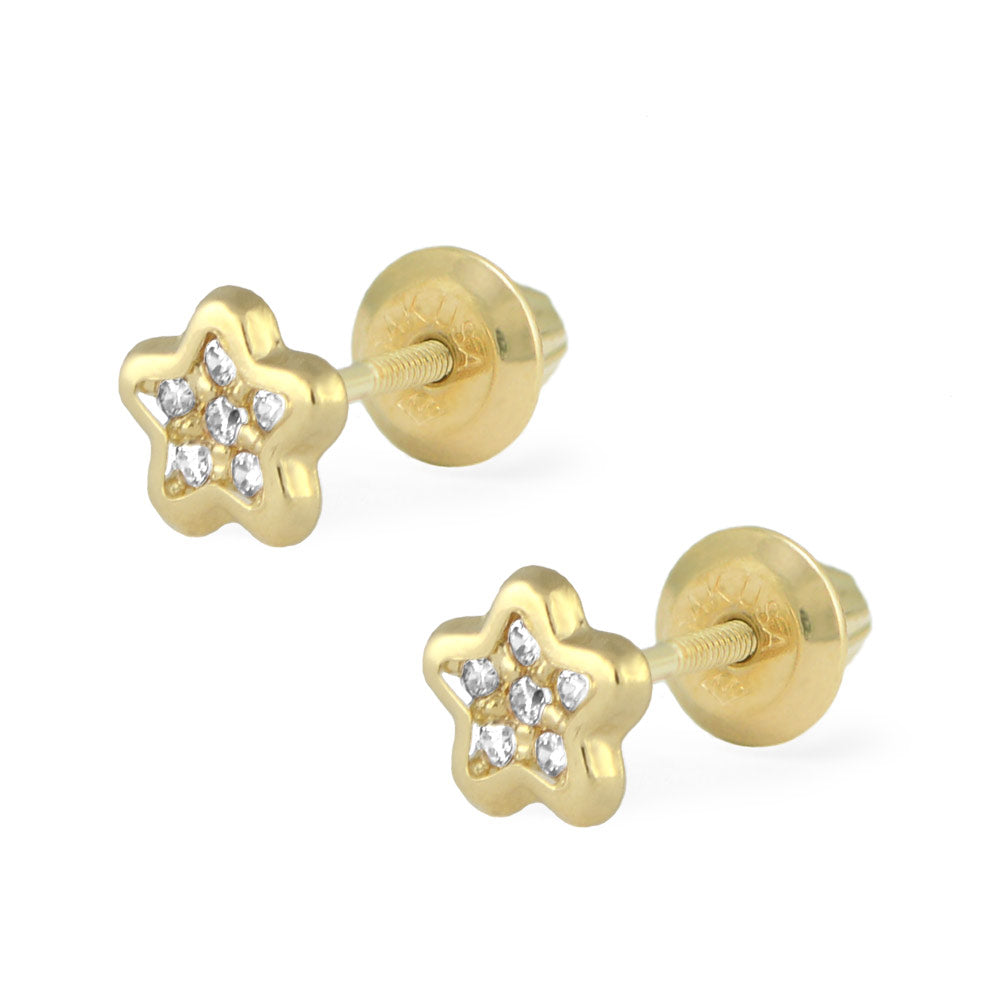14k Yellow Gold Cubic Zirconia Stud Earrings with Screw Backs
