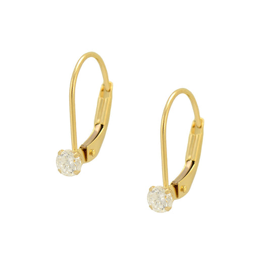 Kid & Teen Jewelry - 14K Yellow Gold Round CZ Leverback Girls Earrings 1