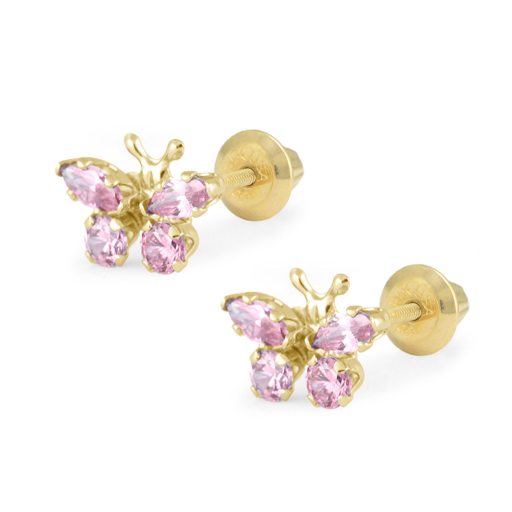 Girls 14K Yellow Gold Birthstone Butterfly Screw Back Earrings