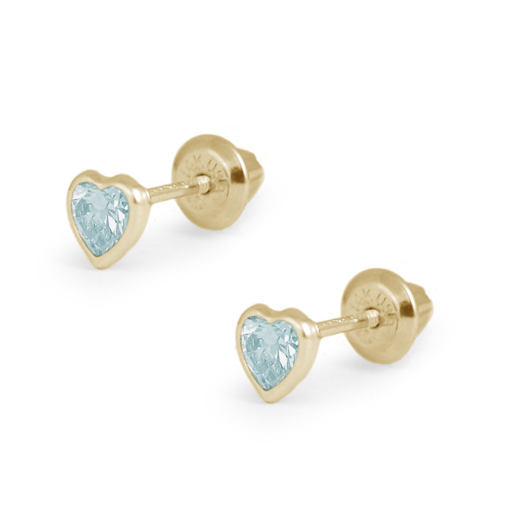 Girl's 14K Yellow Gold Simulated Birthstone Heart Shape Screw Back Stud Earrings