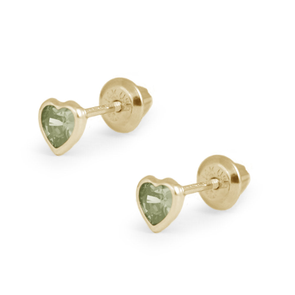 Girl's 14K Yellow Gold Simulated Birthstone Heart Shape Screw Back Stud Earrings