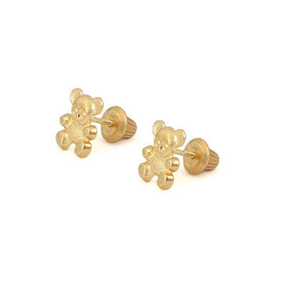 14K Gold or Silver Teddy Bear Screw Back Earrings for Little Girls 14K Yellow Gold