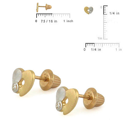 Girl's 14K Yellow/White Gold Two-Tone C.Z. Heart Screw Back Earrings 2
