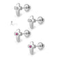 Children Jewelry - Silver Diamond Or Pink Sapphire Cross Girls Screw Back Earrings 2