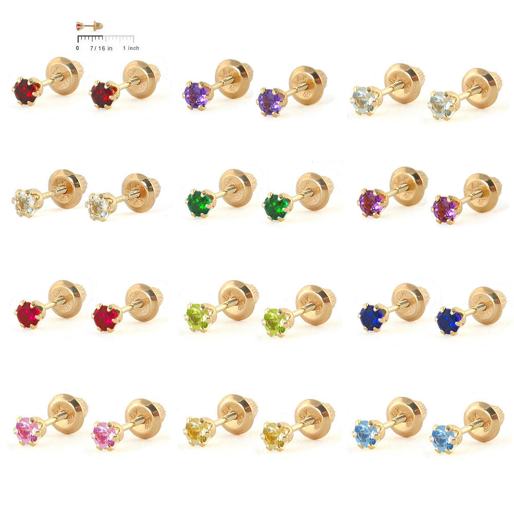 Girl's 14K Yellow Gold Genuine Birthstone Screw Back Stud Earrings 2