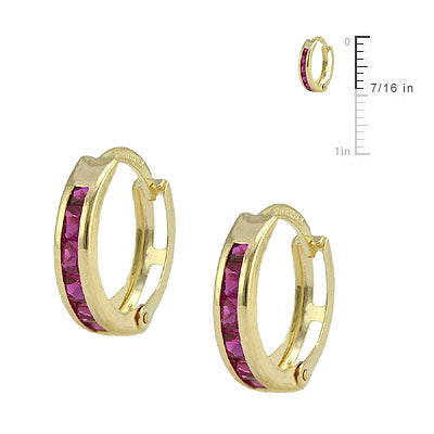 10K Yellow Gold Red Cubic Zirconia Huggie Hoop Earrings For Girls 2