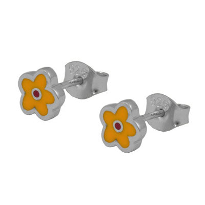 Girl's Sterling Silver Yellow Enameled Flower Post Earrings 1