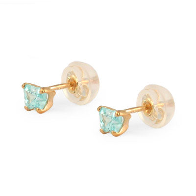 Baby 14K Yellow Gold Blue Topaz C.Z. Butterfly Stud Earrings 1
