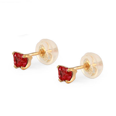 Baby 14K Yellow Gold Garnet C.Z. Butterfly Stud Earrings 1