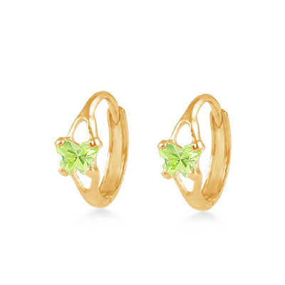Baby 14K Yellow Gold Huggie Hoop Peridot C.Z. Butterfly Earrings 1