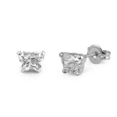 Children 14K White Gold Cubic Zirconia Butterfly Stud Earrings 1