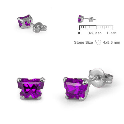 Children 14K White Gold Simulated February Butterfly Earrings 1