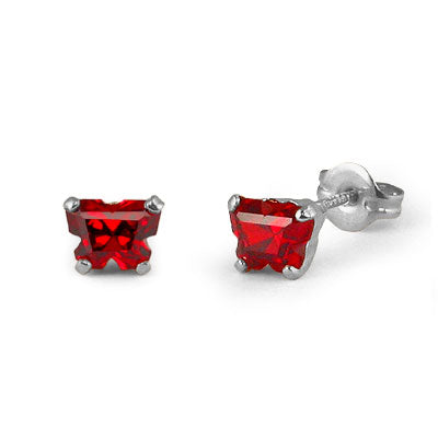 Children 14K White Gold Garnet C.Z. Butterfly Stud Earrings 1
