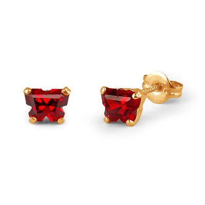 Children 14K Yellow Gold Garnet C.Z. Butterfly Stud Earrings 1