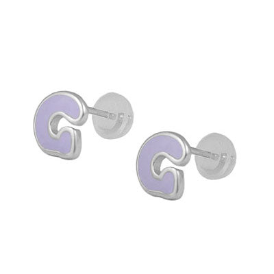 Kids Jewelry - Sterling Silver Color Enameled Initial Silicone Back Earrings