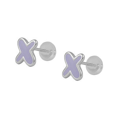 Kids Jewelry - Sterling Silver Color Enameled Initial Silicone Back Earrings