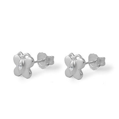 Girls Jewelry - Sterling Silver Diamond Butterfly Push On Earrings 1