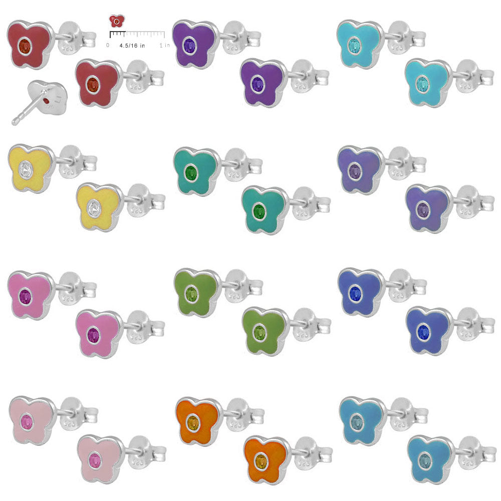 Girls Sterling Silver Birthstone Enamel Butterfly Stud Earrings 2