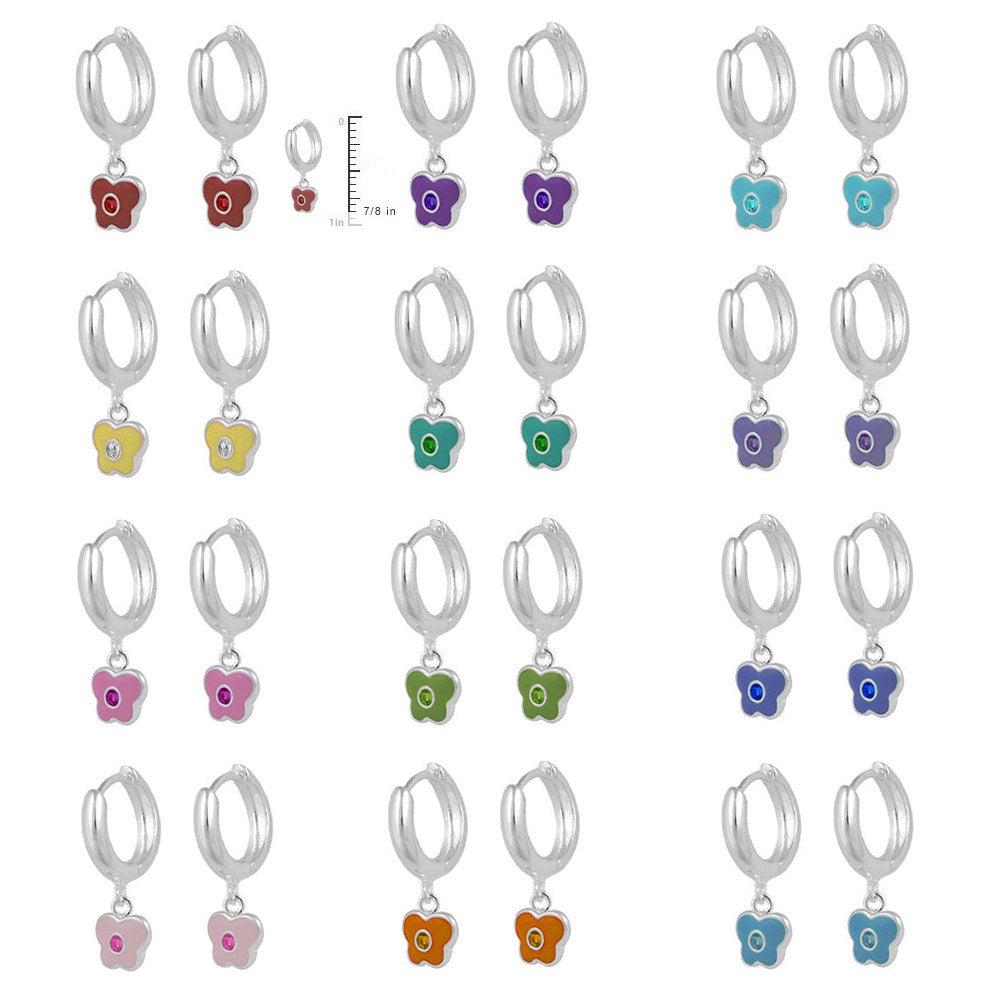 Girls Sterling Silver Birthstone Butterfly Shaped Huggie Hoop Earrings 2