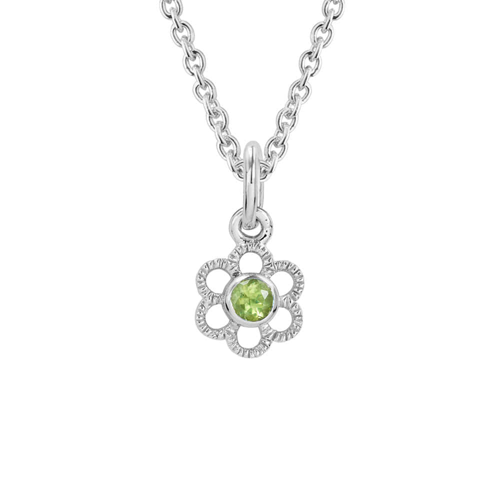 Girls Sterling Silver 12-Month Birthstone Flower Necklace (14, 15 in)