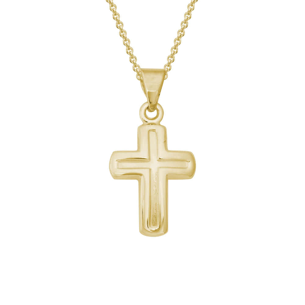 Children 14K Yellow/White Gold Cross Pendant Necklace For Girls (14, 15 in)