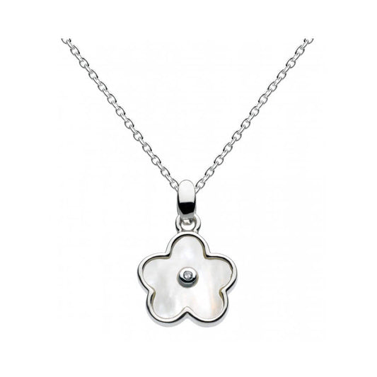 Girls Silver Mother of Pearl Diamond Flower/Heart/Butterfly Necklace (16-18 in) 1