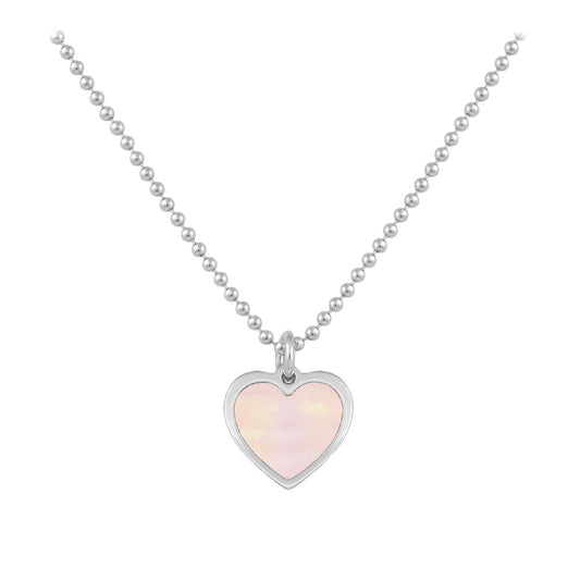 Sterling Silver White Or Pink Mother of Pearl Heart Necklace For Girls (15-16 1/2 in) 1