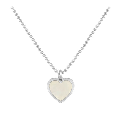 Sterling Silver White Or Pink Mother of Pearl Heart Necklace For Girls (15-16 1/2 in)