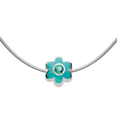 Girl's Jewelry - Silver Simulated Birthstone Flower Bead Snake Chain Necklace