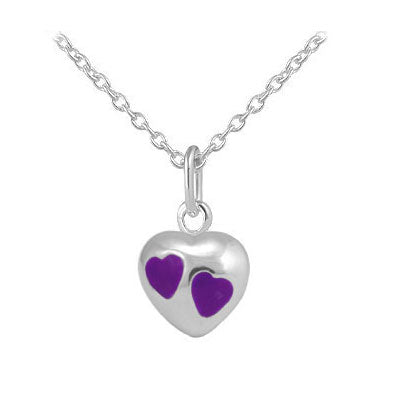 Girls Jewelry - Sterling Silver Red/Purple/Pink Enamel Heart Pendant Necklace (12-18 In)