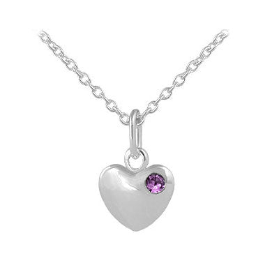 12-18 Inches Children Or Teen Girls Silver Birthstone Heart Necklace