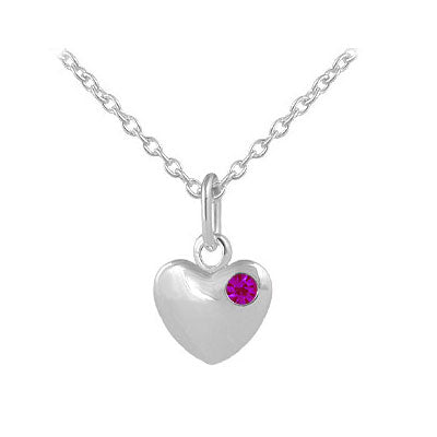 12-18 Inches Children Or Teen Girls Silver Birthstone Heart Necklace