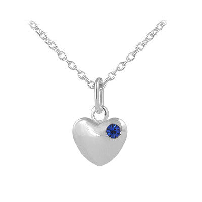 12-18 Inches Children Or Teen Girls Silver Birthstone Heart Necklace