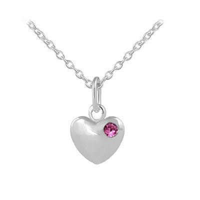 12-18 Inches Children Or Teen Girls Silver Birthstone Heart Necklace