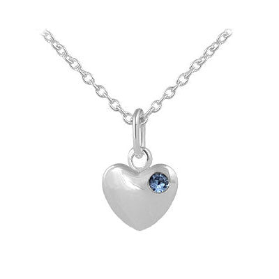 12-18 Inches Children Or Teen Girls Silver Birthstone Heart Necklace