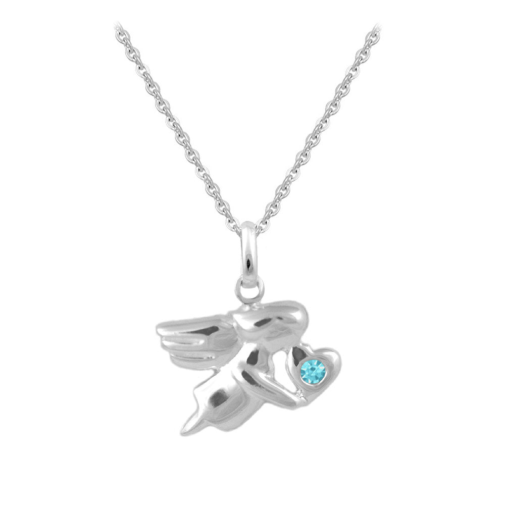 12-18 In Sterling Silver Birthstone Angel Necklace For Children & Teen Girls