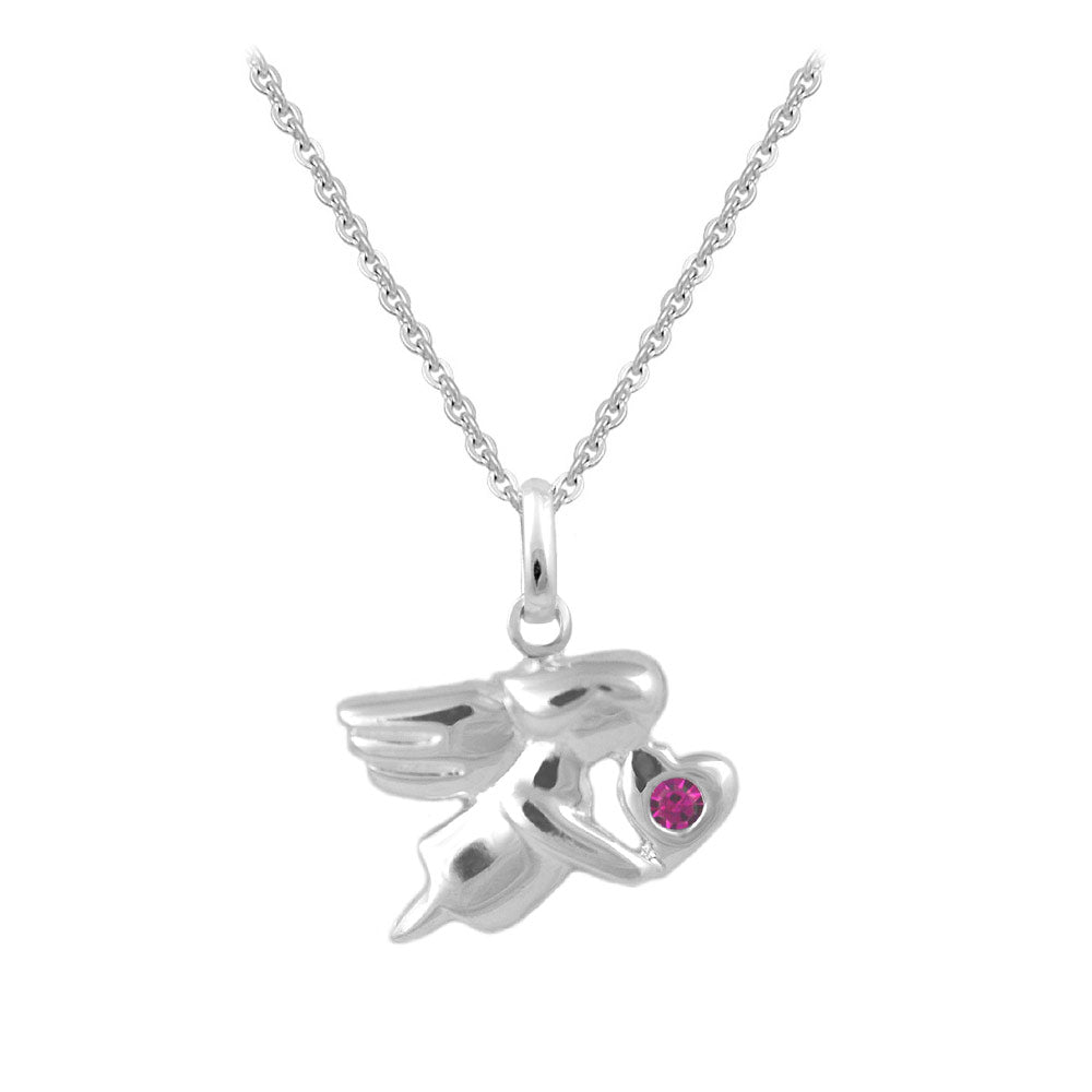 12-18 In Sterling Silver Birthstone Angel Necklace For Children & Teen Girls