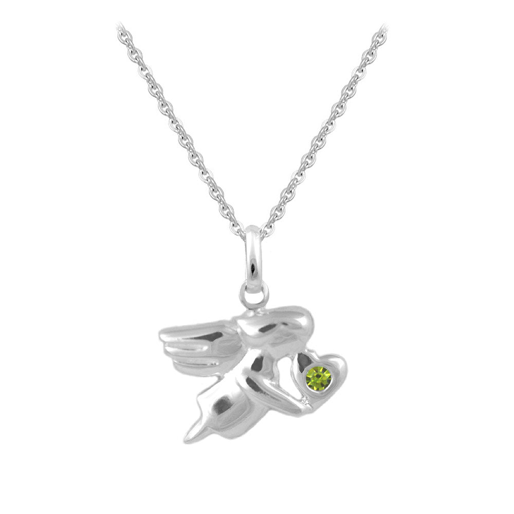 12-18 In Sterling Silver Birthstone Angel Necklace For Children & Teen Girls