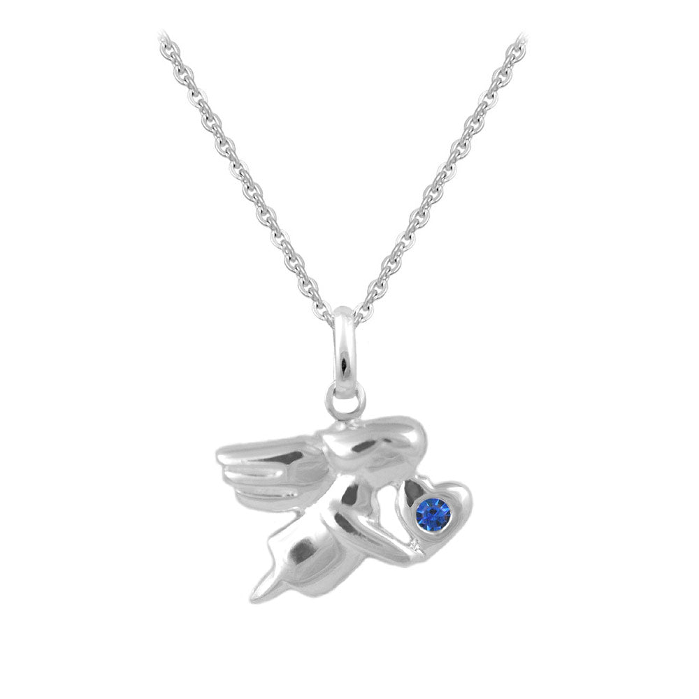 12-18 In Sterling Silver Birthstone Angel Necklace For Children & Teen Girls