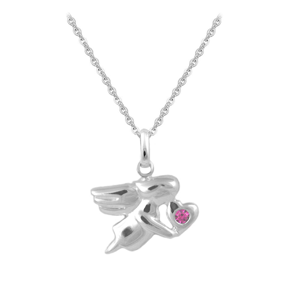 12-18 In Sterling Silver Birthstone Angel Necklace For Children & Teen Girls