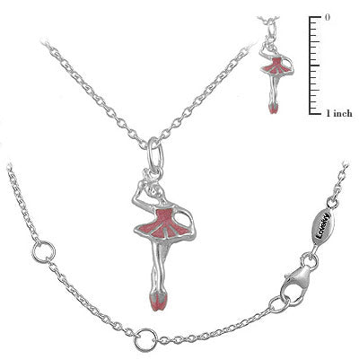 12-18 Inches Sterling Silver Pink Enameled Ballerina Girls Necklace 2