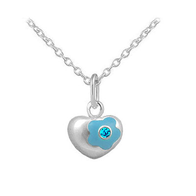 12-18 Inches Silver Simulated Birthstone Flower Heart Children And Teen Girls Necklace