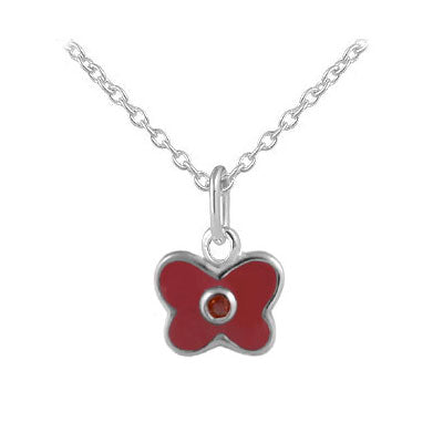 Girl's Sterling Silver Birthstone Enamel Butterfly Necklace (12-18 in)